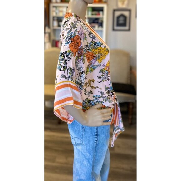 EUC -Womens Boho Floral Striped Handkerchief Hem Blouse - New Directions - Size - Picture 3 of 7